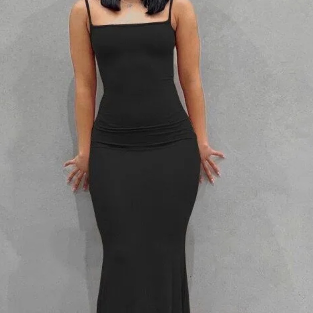 Skims Onyx Black Ribbed Maxi Dress Loungewear Sleepwear NWT Super comfortable - Picture 4 of 4